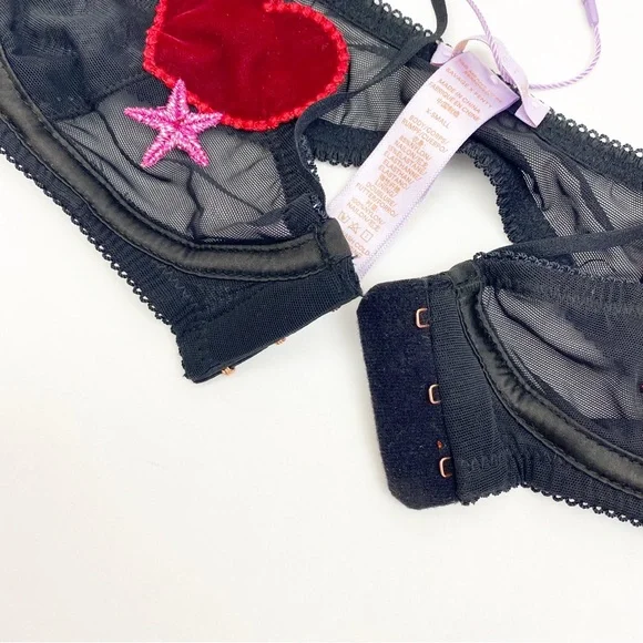 Savage X Fenty Hearts Stars Half Cup Bralette Velvet Mesh Unlined Valentines - Picture 6 of 10